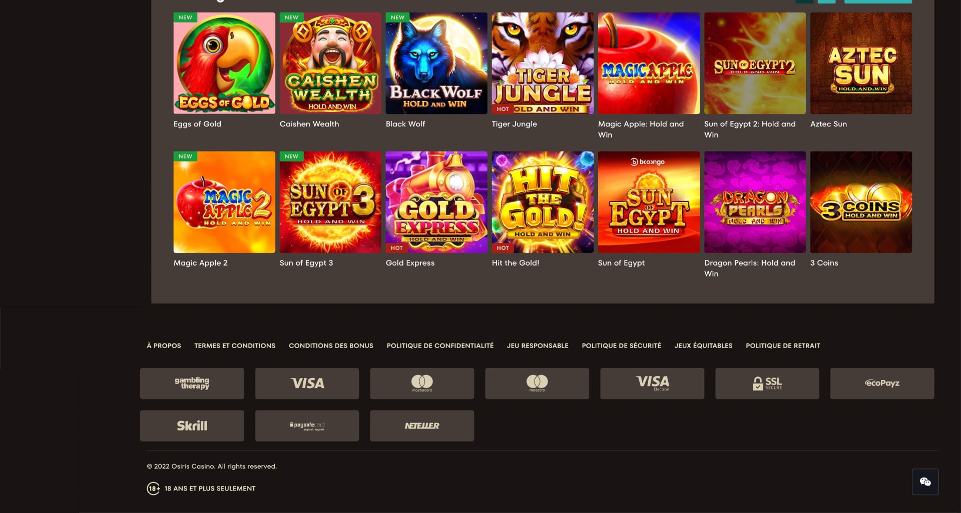 les bonus osiris casino